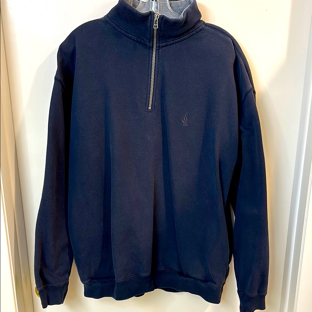 Nautica men’s navy blue quarter (1/4) zip pullover fleece, size M, cotton blend